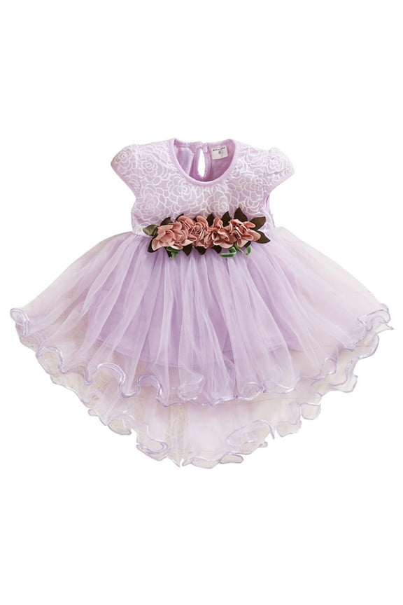 Toddler Baby Kids Girls Flowers Floral Tulle Ruched Princess Dresses Clothes For 18-24 Months