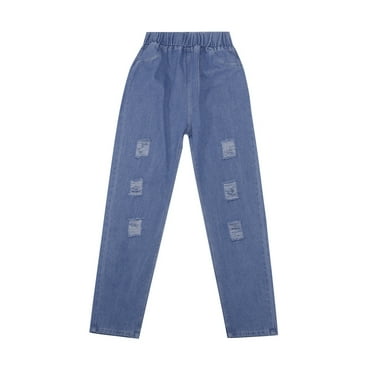 TAIAOJING Toddler Baby Kids Girls Jeans Elastic Waist Denim Pants Spring Fall Trousers Casual Joggers, 4-5 Years