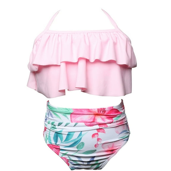TAIAOJING Toddler Baby Kids Little Girls Ruffles Floral Print Two Pieces Swimsuit Bathing Suit Beach Wear Swimwear Bikini Set 2-12Y For 2-3 Years