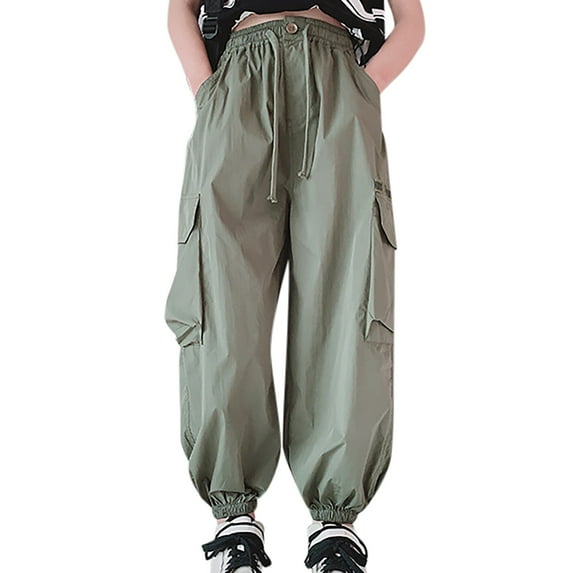 TAIAOJING Toddler Baby Kids Teen Children Pants For Girls High Elastic Waisted Drawstring Loose Fit Multi Pockets Tall Cargo Sweatpants Casual Joggers, 3-4 Years