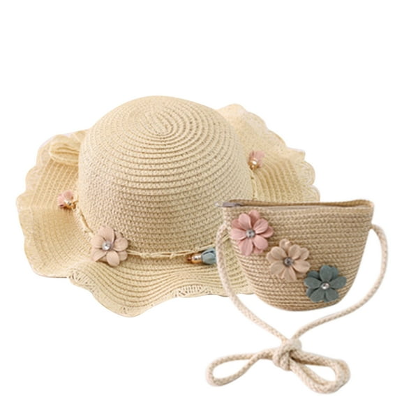 TAIAOJING Toddler Baseball Hat Beach Hat Bag Children Straw Hat Sunshade Girls Flower Straw Sun Kids + Kids Hat
