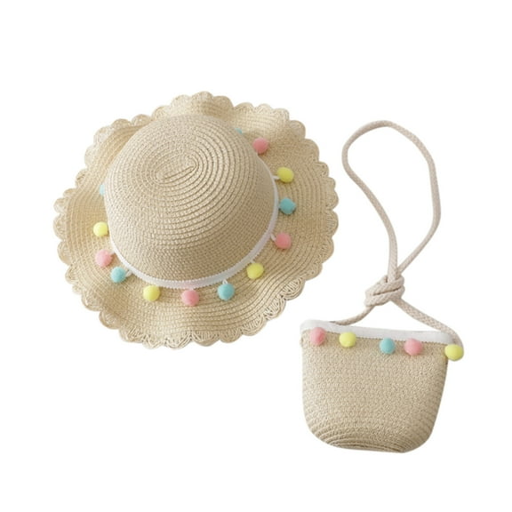 TAIAOJING Toddler Baseball Hat Beach Straw Children Bag Girl Sunshade Sunscreen + Sun Hat Hat Straw Summer Kids Hat
