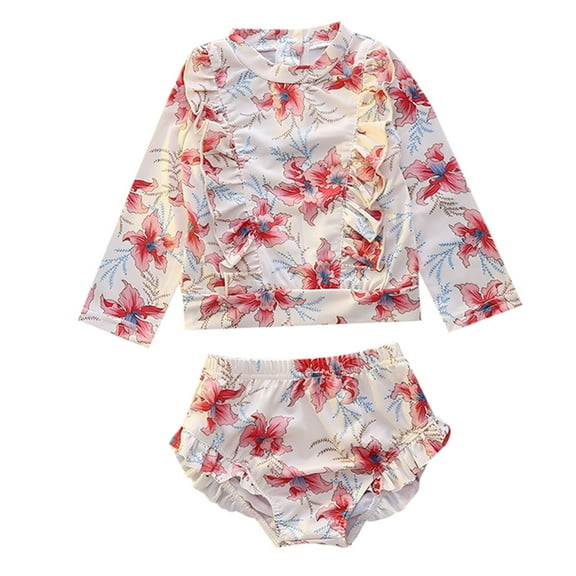 TAIAOJING Toddler Bikini Swim Wear Long Sleeve Sun Swimsuit Summer Pool Hawaii Tropical Beachwear For Baby Girls Fashionable 3-4Y