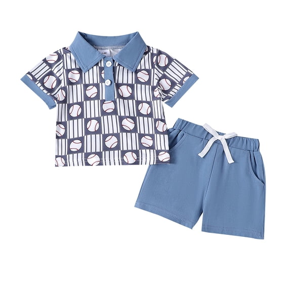 TAIAOJING Toddler Boy Baseball Style Full Print Shirt Tops + Solid Color Shorts Suit Outfits Sets Cute 12-18M