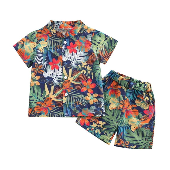 TAIAOJING Toddler Boys 2 Pieces Summer Beach Outfits Shorts Set Kids Toddler Children Boys Spring Summer Daily Indoor Outdoor Print Short Sleeve Shirt Shorts Outfits Clothing For 12-18 Months