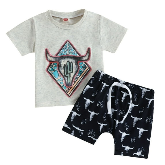 TAIAOJING Toddler Boys 2 Pieces Summer Beach Outfits Shorts Set Toddler Boys Girls Short Sleeve Cartoon Printed T Shirt Tops Shorts Outfits For 18-24 Months