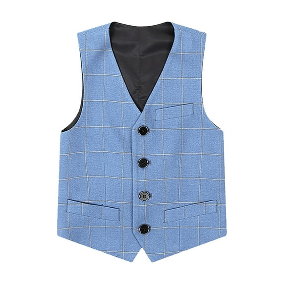 TAIAOJING Toddler Boys 4 Button Formal Plaid Suit Vest Versatile Baby Child Daliywear 5-6 Years