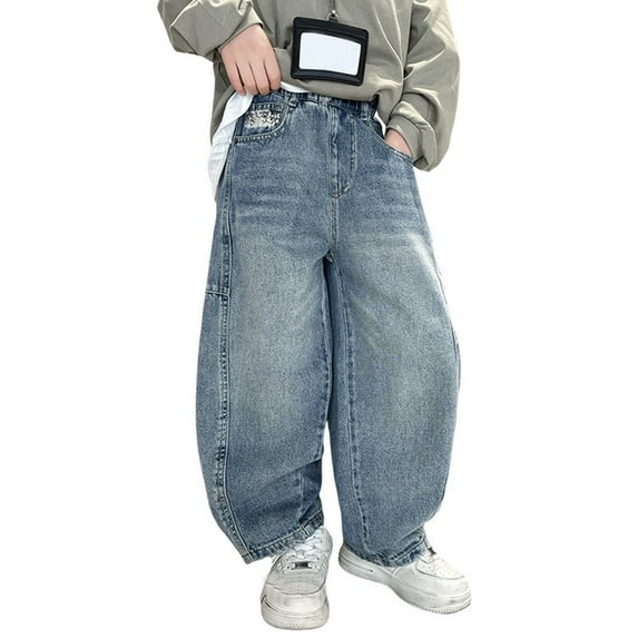 TAIAOJING Toddler Boys Baggy Jeans Straight Leg Jeans With Pockets Elastic Waist Distressed Ripped Denim Pants With Holes Trousers Lovely 5-6Y