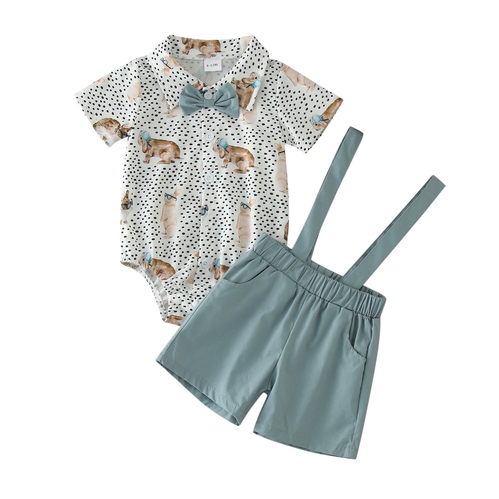TAIAOJING Toddler Boys Summer Short Sleeve Rabbit Prints Romper Shorts, 2-Piece Set (6-12 Months)