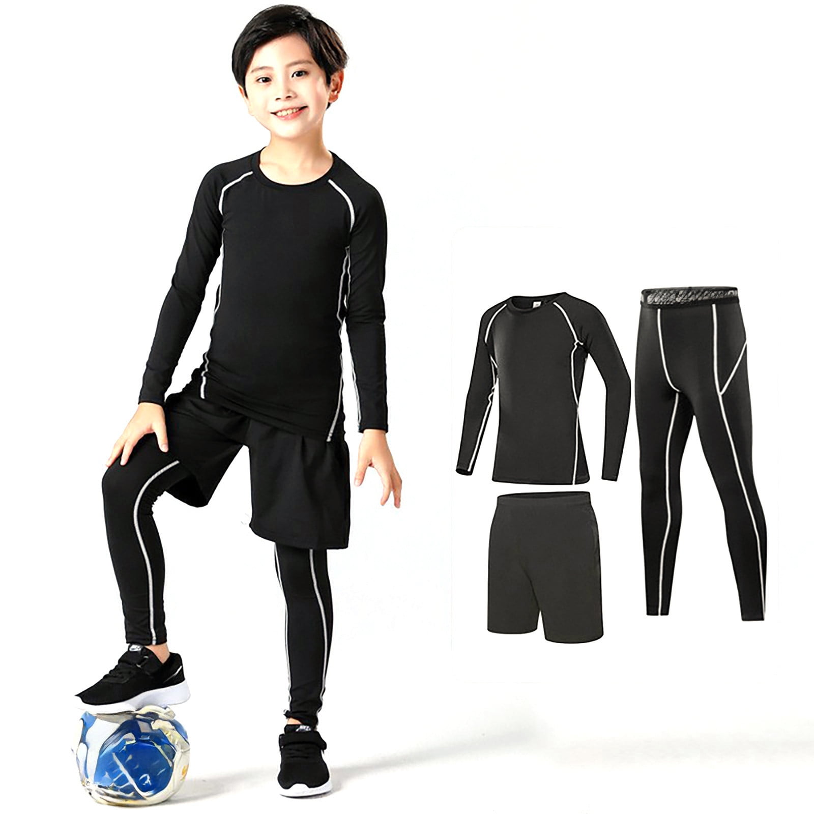 2 Pack Compression Pants For Youth Boys Athletic Training 3/4 Capris