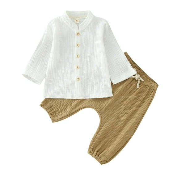 TAIAOJING Toddler Boys Girls Long Sleeve Solid Tops Button Up T Shirt Pants Outfits For 12-18 Months