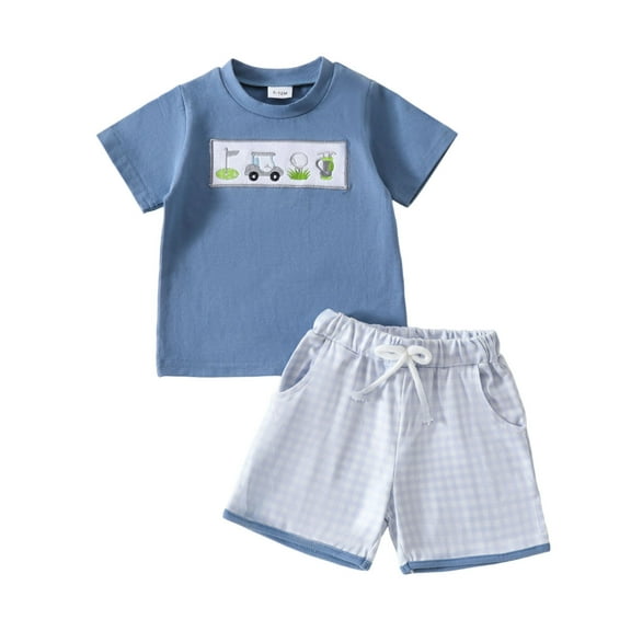 TAIAOJING Toddler Boys Girls Short Sleeve Cartoon Prints T-Shirt Pullover Tops Plaid Shorts Outfits Sets Fashionable 2-3Y