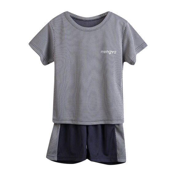 TAIAOJING Toddler Boys Girls Short Sleeve Fashion Patchwork Color Breathable Mesh Cool Tops Shorts 2PCS Sports Outfits Clothes Set For 5-6 Years
