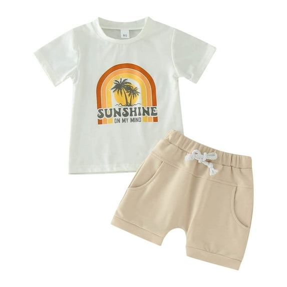 TAIAOJING Toddler Boys Girls Short Sleeve Letter Prints T Shirt Pullover Tops Shorts Outfits For 12-18 Months