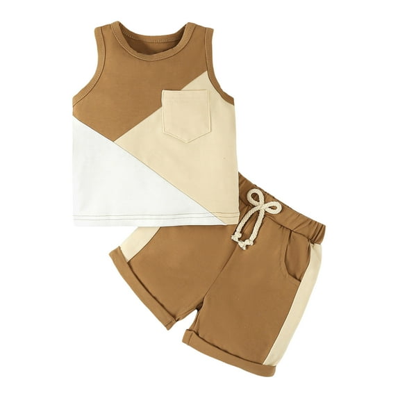 TAIAOJING Toddler Boys Girls Sleeveless Patchwork T Shirt Vest Tops Shorts Outfits For 3-6 Months