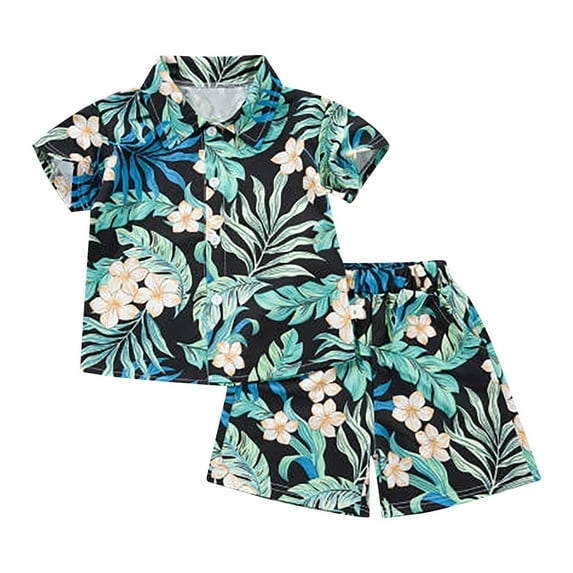 TAIAOJING Toddler Boys Hawaii Outfits Sets 2Pcs Set Summer Beach Button Down Shirt Tops + Shorts For Kids Cozy 18-24M