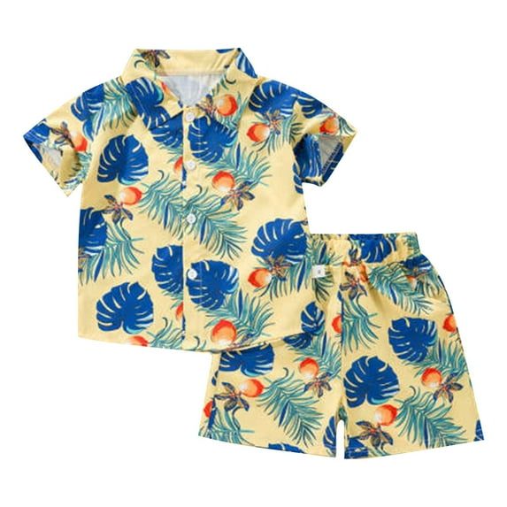TAIAOJING Toddler Boys Hawaii Outfits Sets 2Pcs Set Summer Beach Button Down Shirt Tops + Shorts For Kids Stylish 18-24M