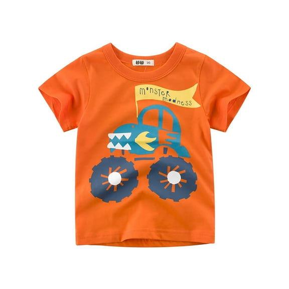 TAIAOJING Toddler Boys O-Neck Printed Car Graphic Orange Casual Short Sleeve T Shirt T-Shirts Tops Tee Cute 7-8Y