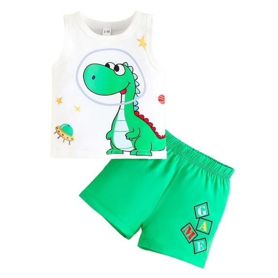 TAIAOJING Toddler Boys Short Sleeve Casual Cartoon Prints Tops Holiday Vest T-Shirt Short Pants Suit Outfits Sets Soft 6-9M