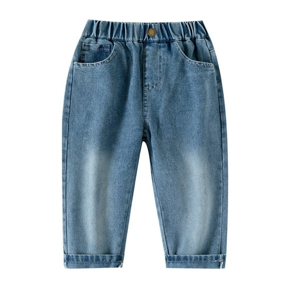 TAIAOJING Toddler Boys Stretch Denim Pants For Kids Comfortable Casual Loose Fit Jeans Trousers With Elastic Waist For Outdoor School Daily Wear Breathable 7-8Y