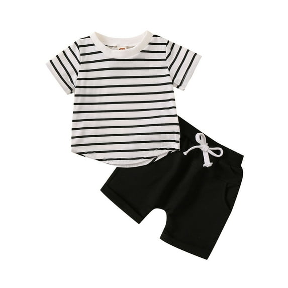 TAIAOJING Toddler Boys Summer 2PCS Outfit Sets Short Sleeve Striped Prints Tops Shorts 2PCS Outfits Clothes Set For Children Clothes 6-12 Months