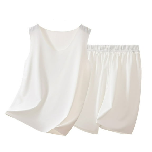 TAIAOJING Toddler Boys Summer Outfits Sets Casual O-Neck Sleeveless Solid Color Shorts Pajama Sets Homewear For Kids Comfortable Elastic Waist Daily Wear Comfort 4-5Y