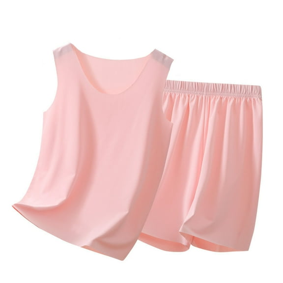 TAIAOJING Toddler Boys Summer Outfits Sets Casual O-Neck Sleeveless Solid Color Shorts Pajama Sets Homewear For Kids Comfortable Elastic Waist Daily Wear Cozy 5-6Y