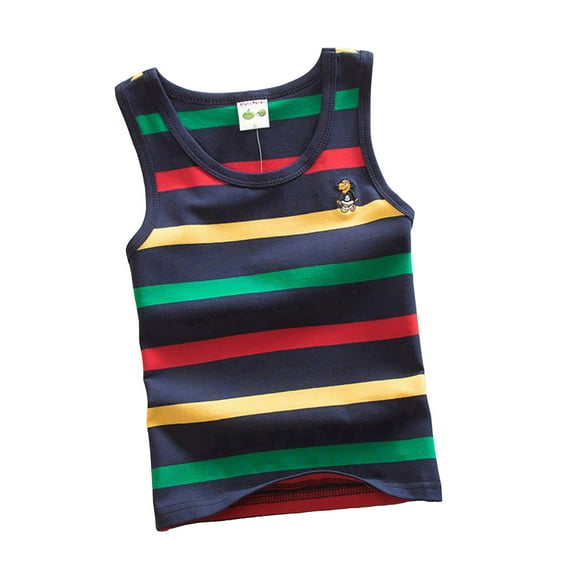 TAIAOJING Toddler Boys Summer Tank Tops Rainbow Striped Sleeveless Shirt Comfortable Stretchy Casual Wear For Kids Age 3-14 Leisure 5-6Y