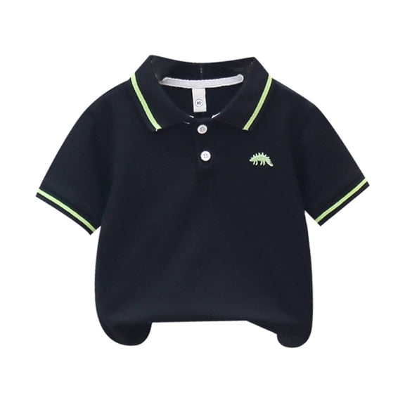 TAIAOJING Toddler Child Fashion T-Shirt Lapel Dinosaur Embroidery Short Sleeve T-Shirt Tops Relaxed Fit 13-14Y