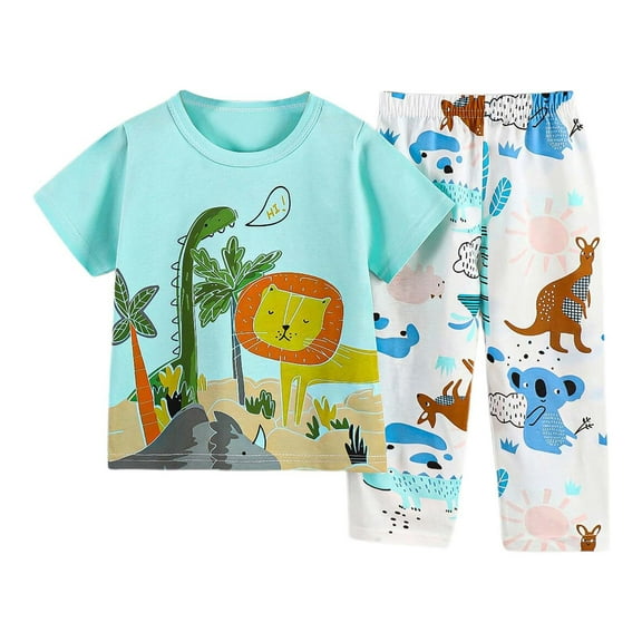 TAIAOJING Toddler Child Outfits Sets Home Wear Cartoon Cute Boys Girls Short Sleeve T-shirts Pants Loungewear Relaxed Fit 3-4