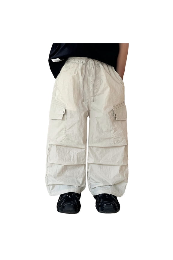 Toddler Child Parachute Pants Wide Leg Overalls Retro Solid Color Fashion Jogging Pants Hop Dance Streetwear With Pockets Trendy 2-3Y