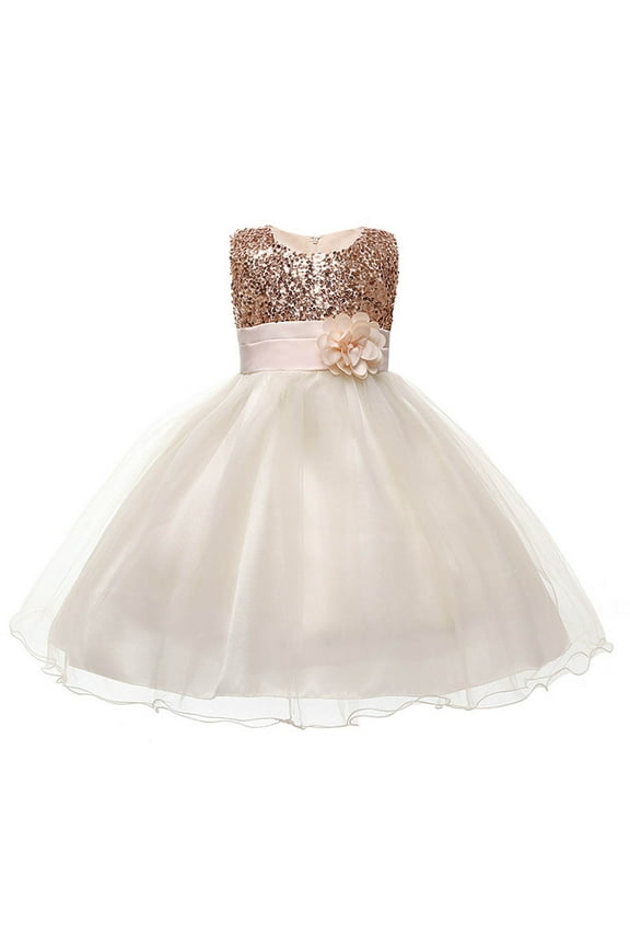 Toddler Child Sequined Sleeveless Chiffon Dress Performance Dress Princess Dress Skirt Breathable 9-10Y