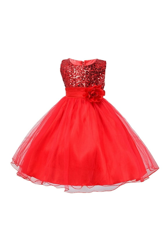 Toddler Child Sequined Sleeveless Chiffon Dress Performance Dress Skirt Cute 8-9Y