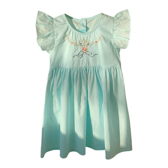 TAIAOJING Toddler Children Girls Fly Sleeve Flowers Embroidery Dresses Boho Beach Casual Birthday Sundress Stylish 12-18M