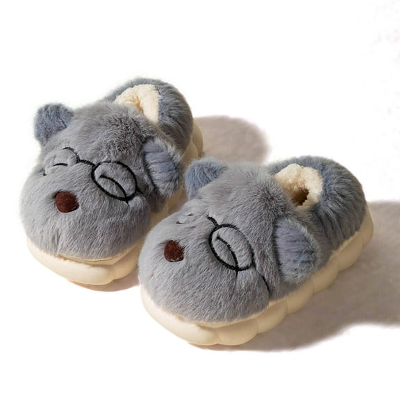 TAIAOJING Toddler Children On Furry Flat Home Non- Winter Round Toe Keep Warm Cartoon Prints Slippers Shoes Relaxed Fit Footwear 5-5.5 Years