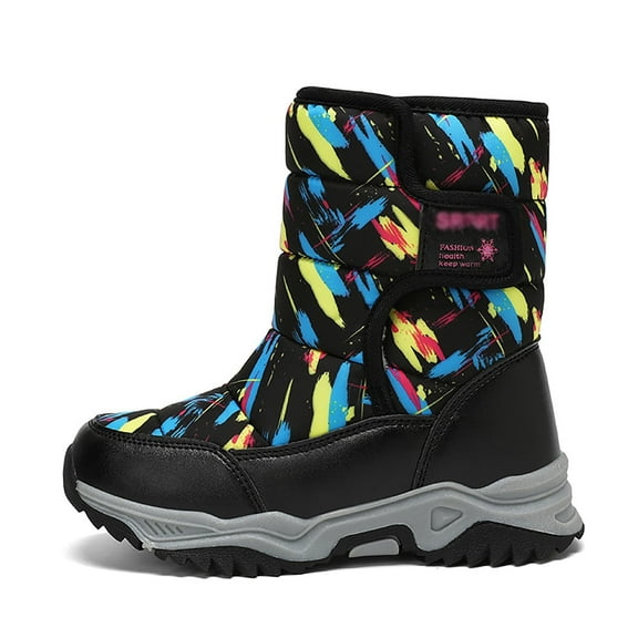 TAIAOJING Toddler Children Shoes Fashionable Thick Soled Boots Winter Velvet Warm Snow Boots Comfort Footwear 5-5.5 Years