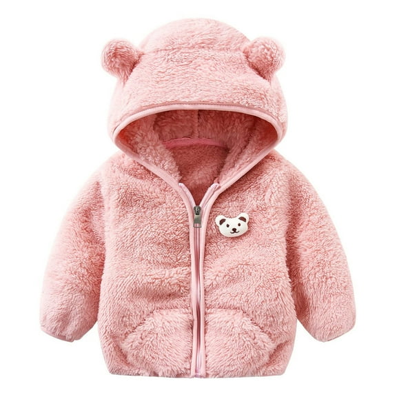 TAIAOJING Toddler Cute Jacket Baby Girls Boys Bear Ears Hooded Outerwear Zipper Warm Winter Coat Warm Outwear 12-18 Months