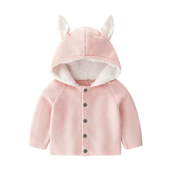 TAIAOJING Toddler Cute Jacket Baby Girls Boys Patchwork Spring Winter Long Sleeve Animals Button Hooded Knit Sweater Coat Cardigan Clothes Warm Outwear 6-12 Months
