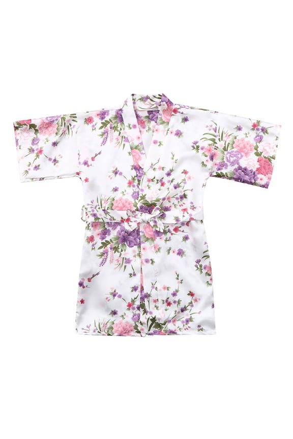Toddler Cute Jacket Baby Kid Girls Floral Silk Satin Kimono Robes Bathrobe Sleepwear Clothes Warm Outwear 7-8 Years
