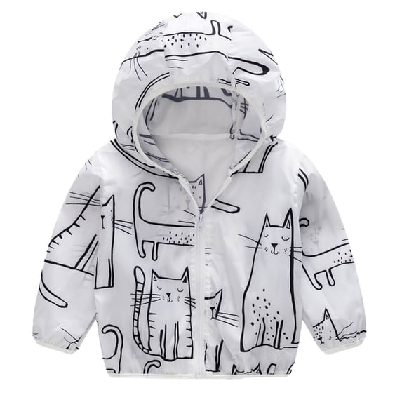 TAIAOJING Toddler Cute Jacket Boys Girls Sunscreen Printing Cartoon Hooded Outerwear Zipper Coats Warm Outwear 12-18 Months