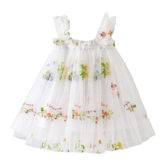TAIAOJING Toddler Dress Summer Baby Girls Girls Sleeveless Embroider Princess Dress Dance Party Floral Tulle Dresses Clothes Baby Casual Dresses 3-4 Years