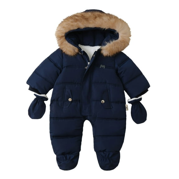 TAIAOJING Toddler Girl Boy Zip Up Hooded Snowsuit Romper Boys Girls Thicken Hooded Pocket Snowsuits With Gloves Windproof Warm Jumpsuit Winter Soft Coat Outwear 6-9 Months