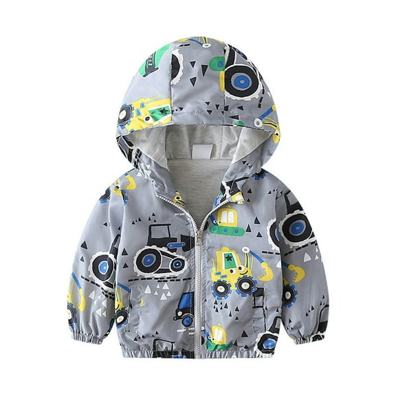 TAIAOJING Toddler Girl Boy Zip Up Hooded Sweatshirts Jacket Kids Baby Grils Boys Car Print Zipper Hooded Windproof Coat Fall Winter Warm Outerwear 3-4 Years