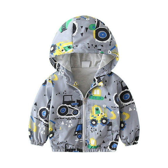 TAIAOJING Toddler Girl Boy Zip Up Hooded Sweatshirts Jacket Kids Baby Grils Boys Car Print Zipper Hooded Windproof Coat Fall Winter Warm Outerwear 5-6 Years