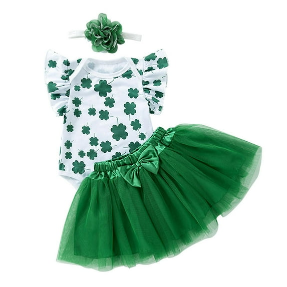 TAIAOJING Toddler Girl Clothes Outfits FestivaI Clothes Baby Girl's Party Dress Set Baby Flying Sleeve Dress Green Skirt Hair Accessories 3 Sets For 6-9 Months