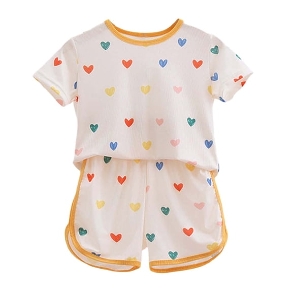 TAIAOJING Toddler Girl Ruffle Short Sleeve Strawberry Print T-Shirt Tops Shorts Home Clothes Loose Sportswear Suit Outfits Sets 0-6 Years Breathable 18-24M