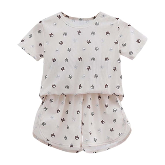 TAIAOJING Toddler Girl Ruffle Short Sleeve Strawberry Print T-Shirt Tops Shorts Home Clothes Loose Sportswear Suit Outfits Sets 0-6 Years Breathable 6-12M