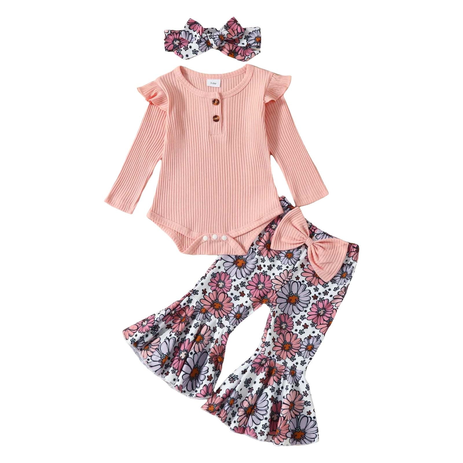 TAIAOJING Toddler Girl Summer Outfit Girls Long Sleeve Ribbed Romper