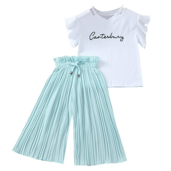 TAIAOJING Toddler Girl Summer Outfit Kids Girls Clothing Sets Summer Sunflower T Shirt Tops Chiffon Ruched Loose Pants Outfits Children Clothes For 3-4 Years