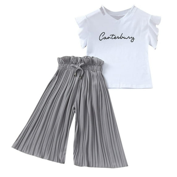 TAIAOJING Toddler Baby Girls Outfits Tops+Ruffle Pants Kids Shirt T Loose Children Letter Cute Clothes Set For 8-9 Years